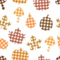 Seamless pattern Autumn plaid print leaves pumpkin mushrooms vector illustration